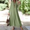 Women's Fashion V-Neck Long Sleeve Pocket Solid Color Zipper Casual Vacation Long Cotton Linen Dresses