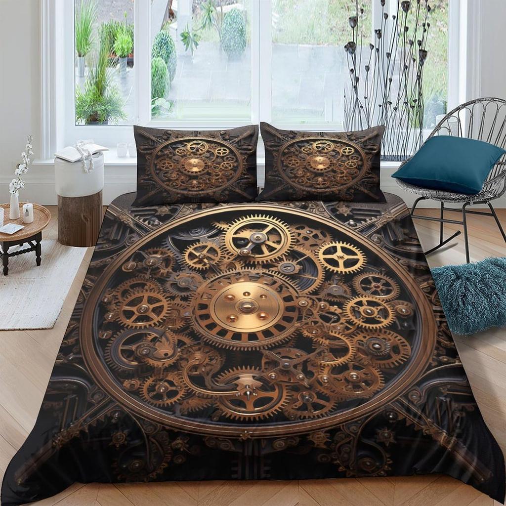 Mechanisches Zahnrad Bettbezug für Teenager Erwachsene Industrielles Bettwäscheset Schlafzimmerdeko 2 Kissenbezüge 1 Bettbezug Keine Bettdecke