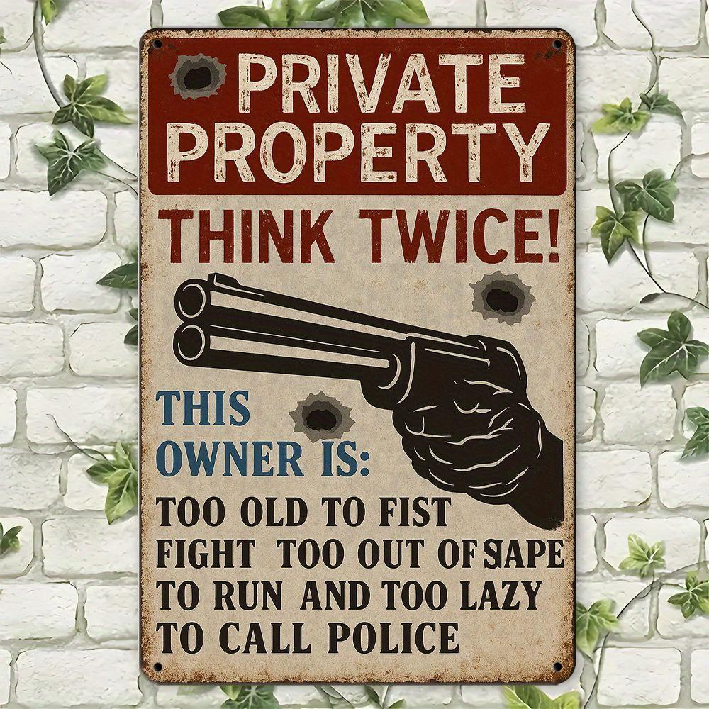 

THINK Thrice Vintage Plaque - 20x30cm Private Property Sign for Interior & Door Decor чистый