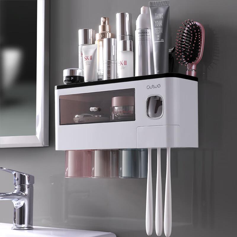 

Wall-Mounted Toothbrush Holder with Automatic Toothpaste Dispenser and Storage