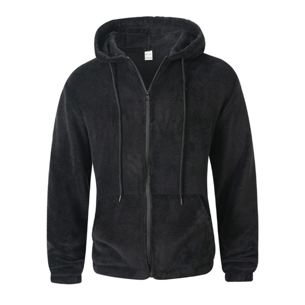 

Autumn Winter Men s Fleece Hooded Jacket European Style 2025 Winter Zipper Pockets Classic Basic Tops Outerwear Khaki Comfy Jackets New XXL чёрный