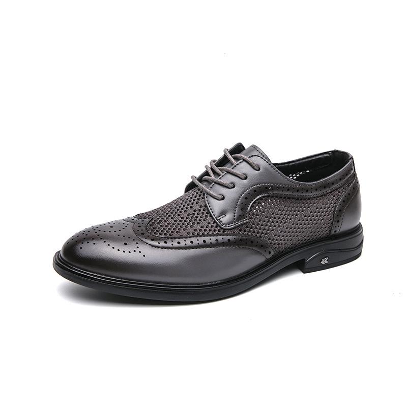 Men s Breathable Hollow Brogue Leather Sandals - Summer 2024 Trend 39 серый