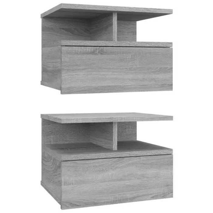 Tables de chevet flottantes - Maison Exclusive - Sonoma gris - 2 pcs - 40 x 31 x 27 cm - 1 tiroir