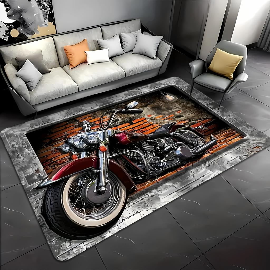 Motorcycle Floor Mat for Home Hallway Entrance Rug Biker Decor Grunge Style Industrial Design Bike Lover Area Runner