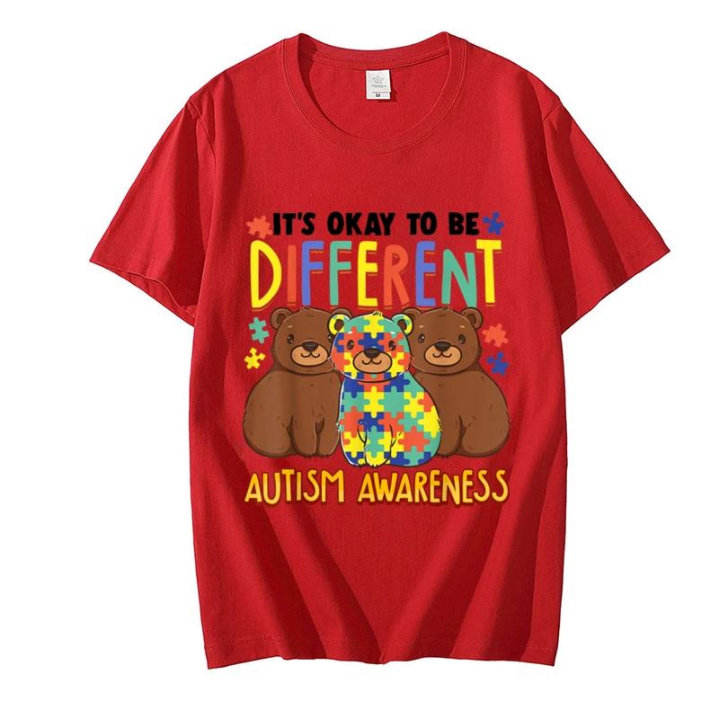 

Women s T-shirt Fashion Street Short Sleeve Tops Oversized Shirt Its OK To Be Different Autism Awareness Bears Adults Kids Tops S