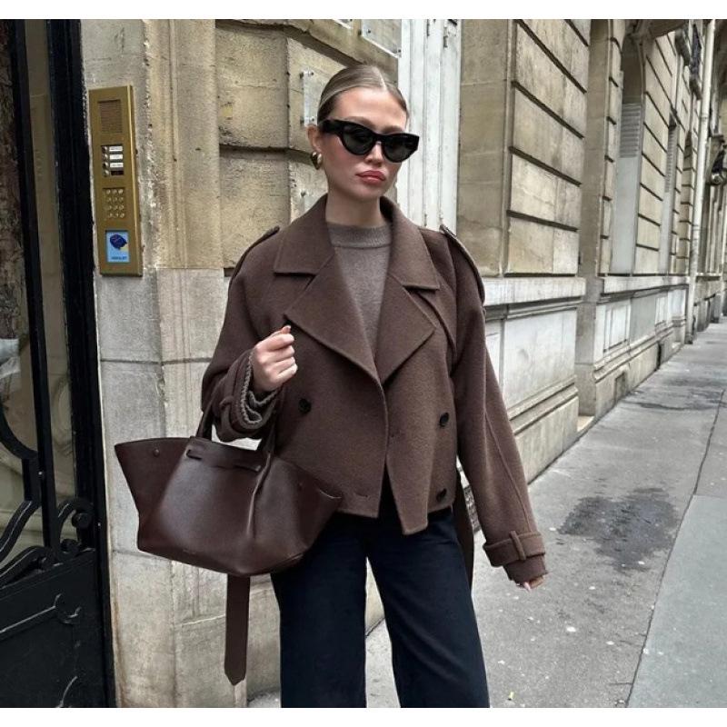 European and American Women s Casual Double-Breasted Wool Coat M