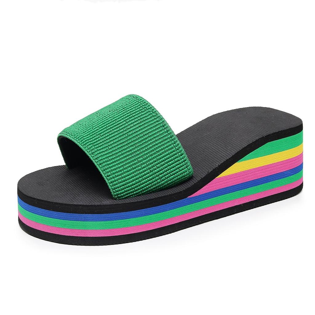 Slippers women's flip-flops women's summer rainbow thick-bottomed sandals high heels color outerwear casual beach