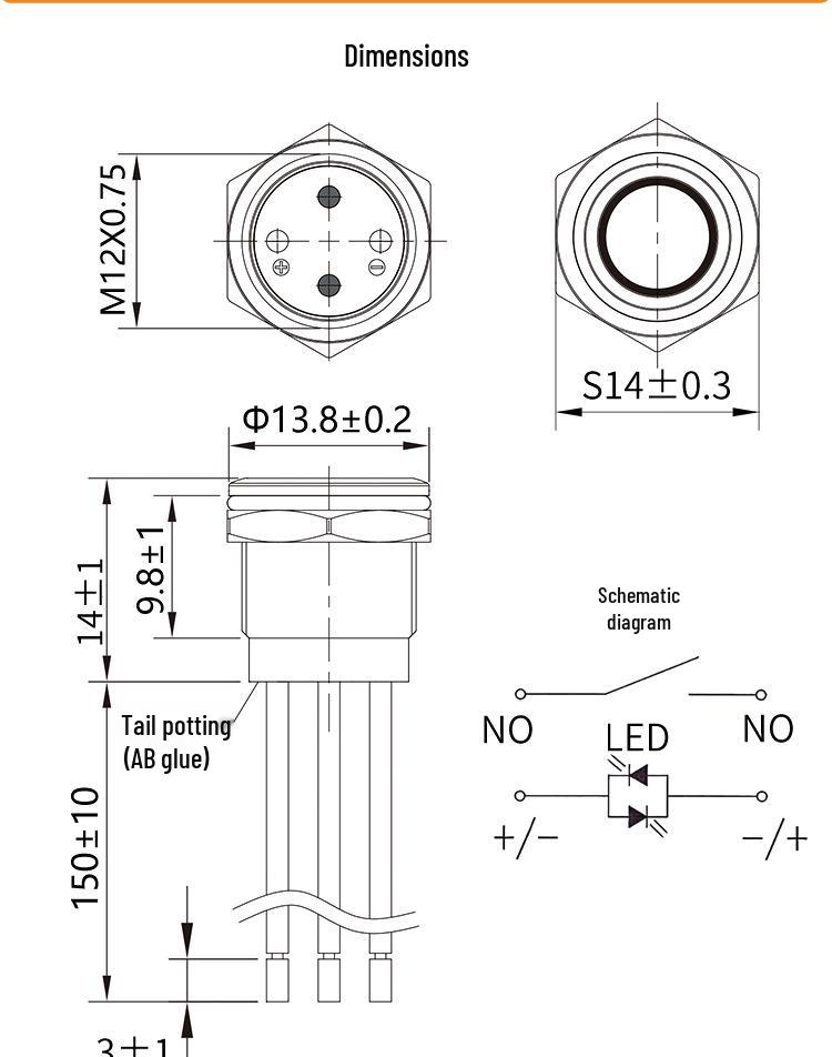 Lanbo 12QC High-Current Waterproof Metal Tactile Switch with LED, IP67 Stainless Steel.