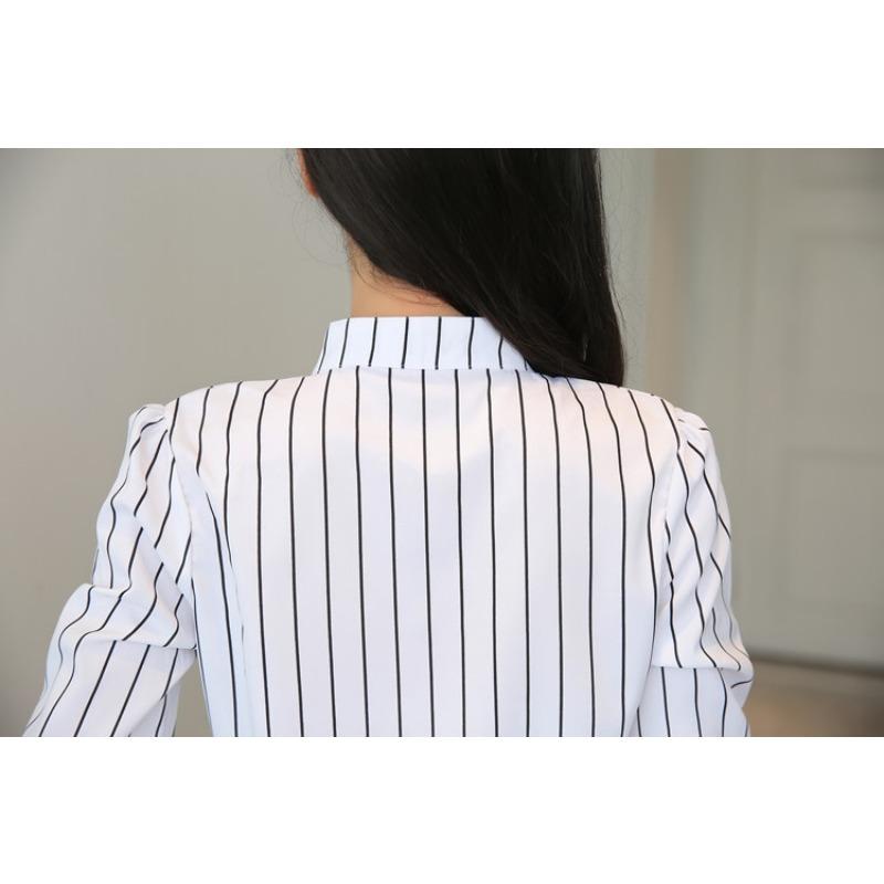 YYFS Dámská móda Ležérní Jaro Podzim Pruhovaný potisk Dlouhý rukáv Halenky a košile POLO Výstřih