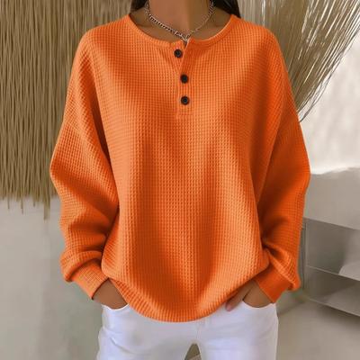 Spot Foreign Trade Fashion Round Neck Waffle 2025 Autumn and Winter New Solid Color Pullover Loose Top
