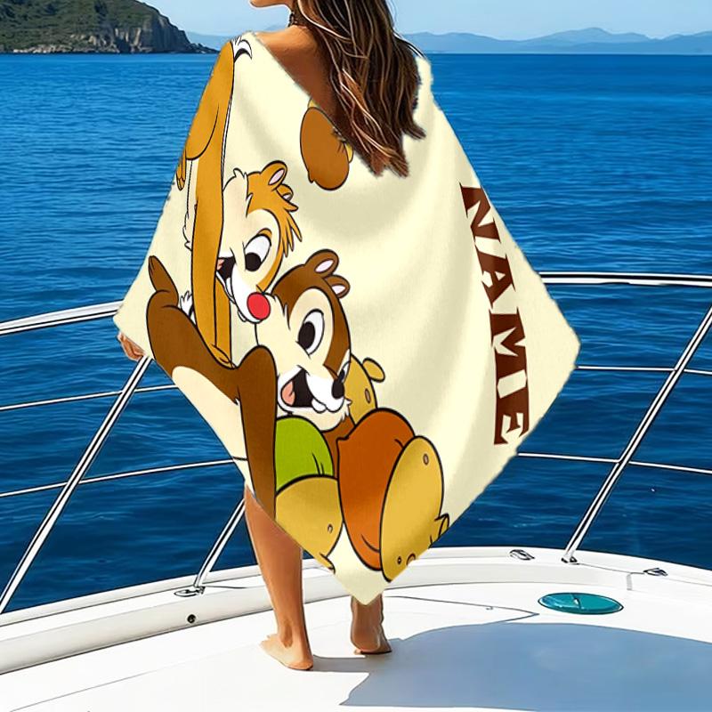1pc Chip 'n' Dale2 Beach Towel with Custom Name, Beach/Swimming/Bath/Picnic/Camping Towel, Suitable for Seaside Beaches