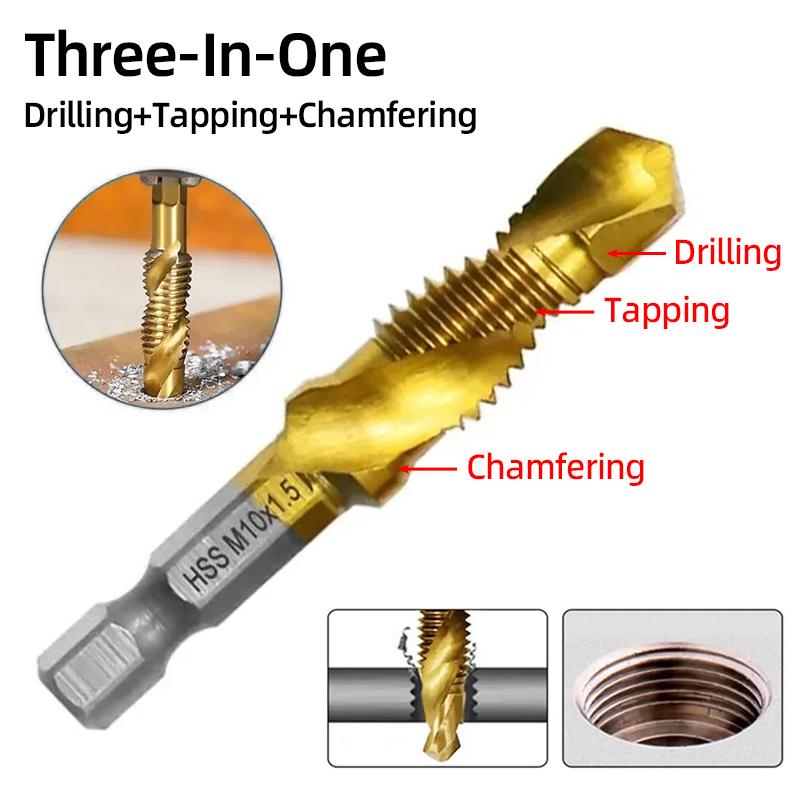 12-teiliges zusammengesetztes Gewindebohrer-Bit-Set M3/4/5/6/8/10 Sechskant-Spiralhahn-Senkerbohrer, weiches Metall, Gewindeschneiden, Anfasen, Verlängerungsstangen-Werkzeug