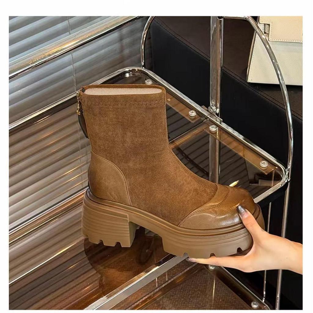 British Style Retro Thick Heel Martin Boots Women's 2025 New Small Height Increase and Thin Elastic Thin Boots