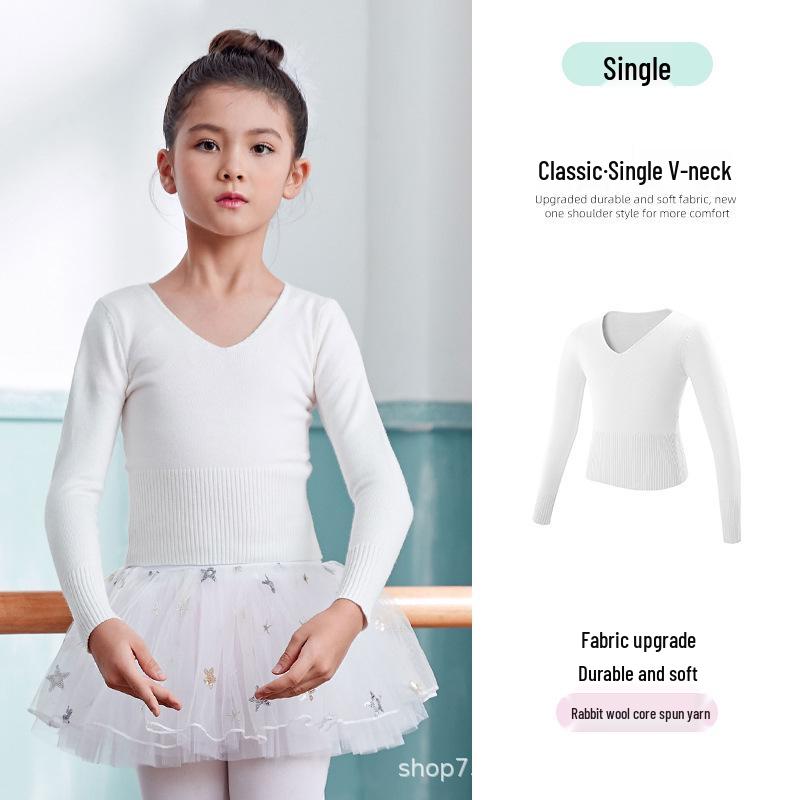 Children's V-neck Long Sleeve Knit Dance Shawl for Autumn/Winter