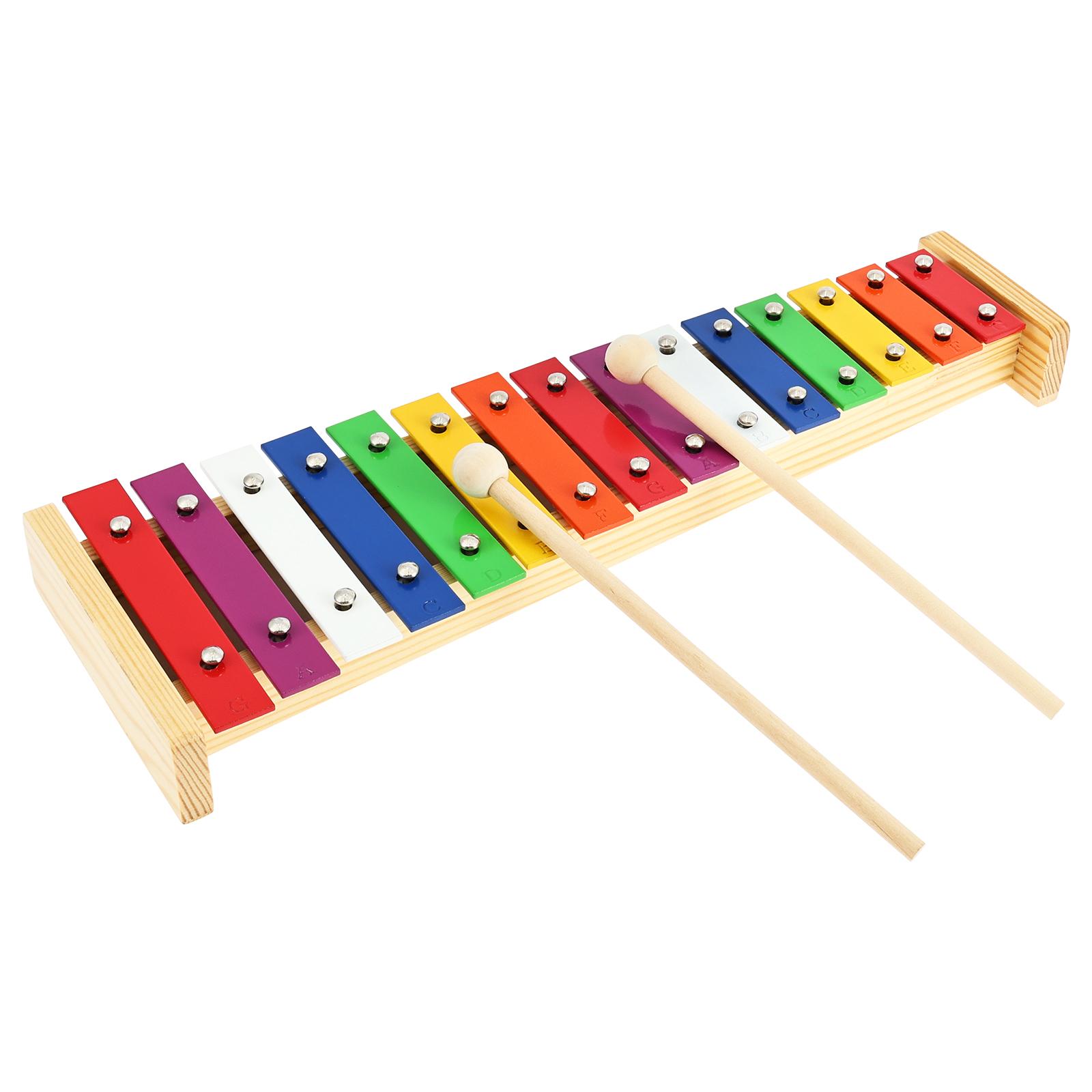 1 Pc 15 Tone Xylophone Glockenspiel Colorful Wooden Xylophone with 2 Mallet Music Instrument for Preschool Educational Learning