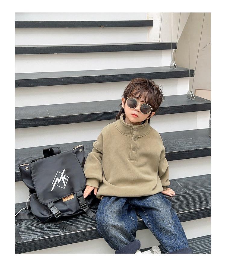 Children's Thick Coral Fleece Pullover Hoodie with Stand-up Collar for Autumn/Winter
