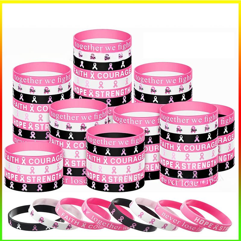 8/64pcs Breast Cancer Awareness Silicone Wristbands