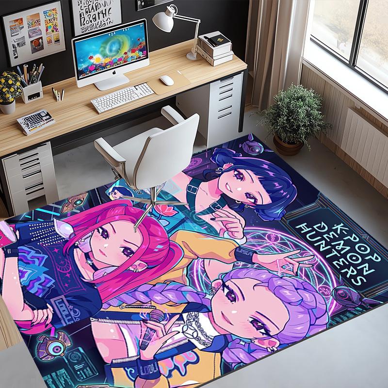 Covor cu Model KPop Demon Hunters, Covoraș de Interior/Exterior, pentru Picnic, Cameră de Jocuri, Dormitor, Birou, Sufragerie, Covor Decorativ pentru Casă, Cadou de Ziua de Naștere