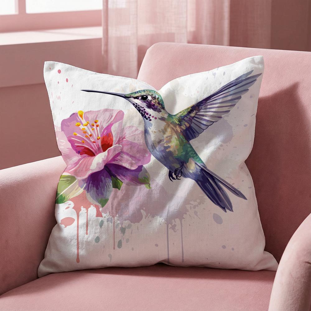 Hummingbird Spring Flowers Cushion Cover Multi-Scene Pillow Cover for Home & Car - Reversible, Soft & Durable for Daily Use