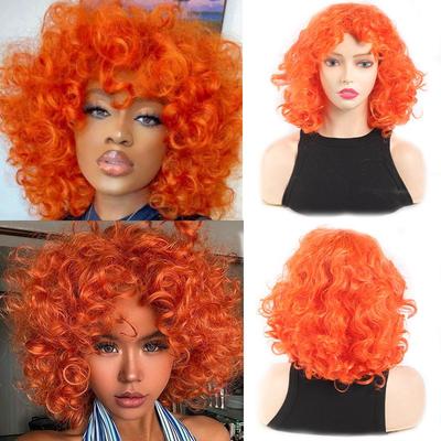 Orange Curly Short Wig Soft Synthetic Hair European Style Loose Curls Orange Women's Hair