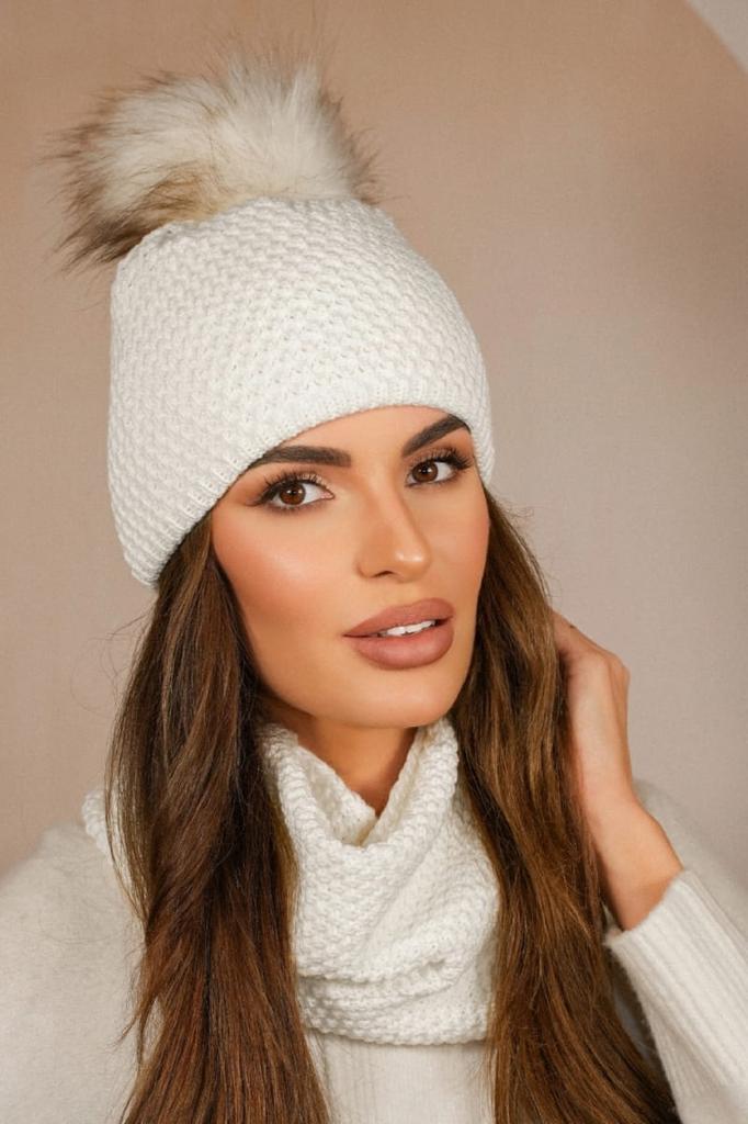 Rubbi Winter Hat and Snood Set, White