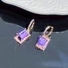Vintage Purple Square Rhinestone Ear Clips Minimalist Elegant Earrings for Round Square Faces