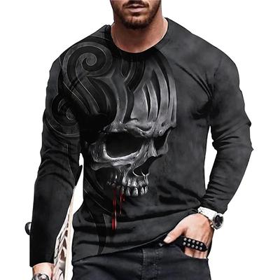 Men'S Skull 3D Digital Printing Casual Sports Long Sleeve Crew Neck T-Shirt