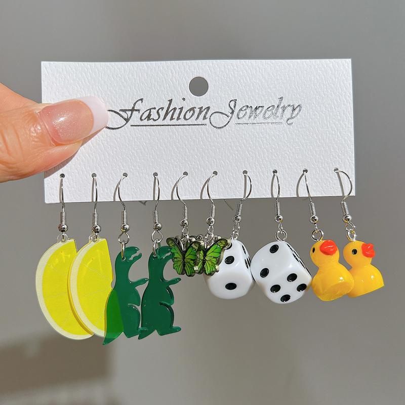 New Cute Cartoon Animal Fruit Earrings Set for Women Girl Simulated Resin Acrylic Food Drink Icecream DIY Dangle Earring Jewelry