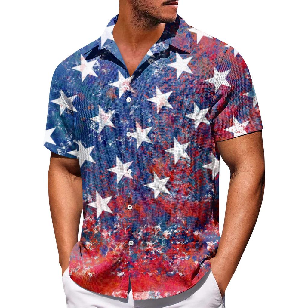 Herre uavhengighetsdag trykk knapp kortarm skjorter herre avslappet mote kortarm skjorter
