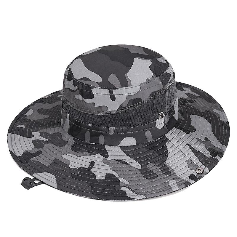 Spring and Summer Wide-brimmed Sunshade Hats for Men and Women Windproof Ropes Camouflage Outdoor Mountaineering Sun Protection Hats