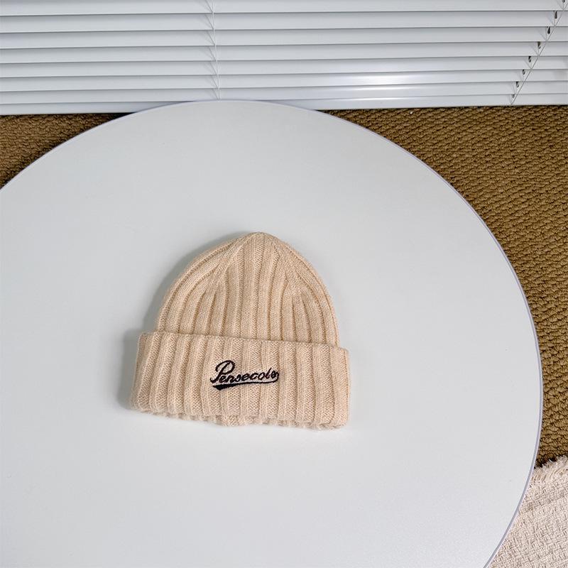 

New Children s Wool Knitted Hat Korean Style Simple English Letter Embroidered Woolen Hat for Boys and Girls Baotou Ear Protection Hat one size