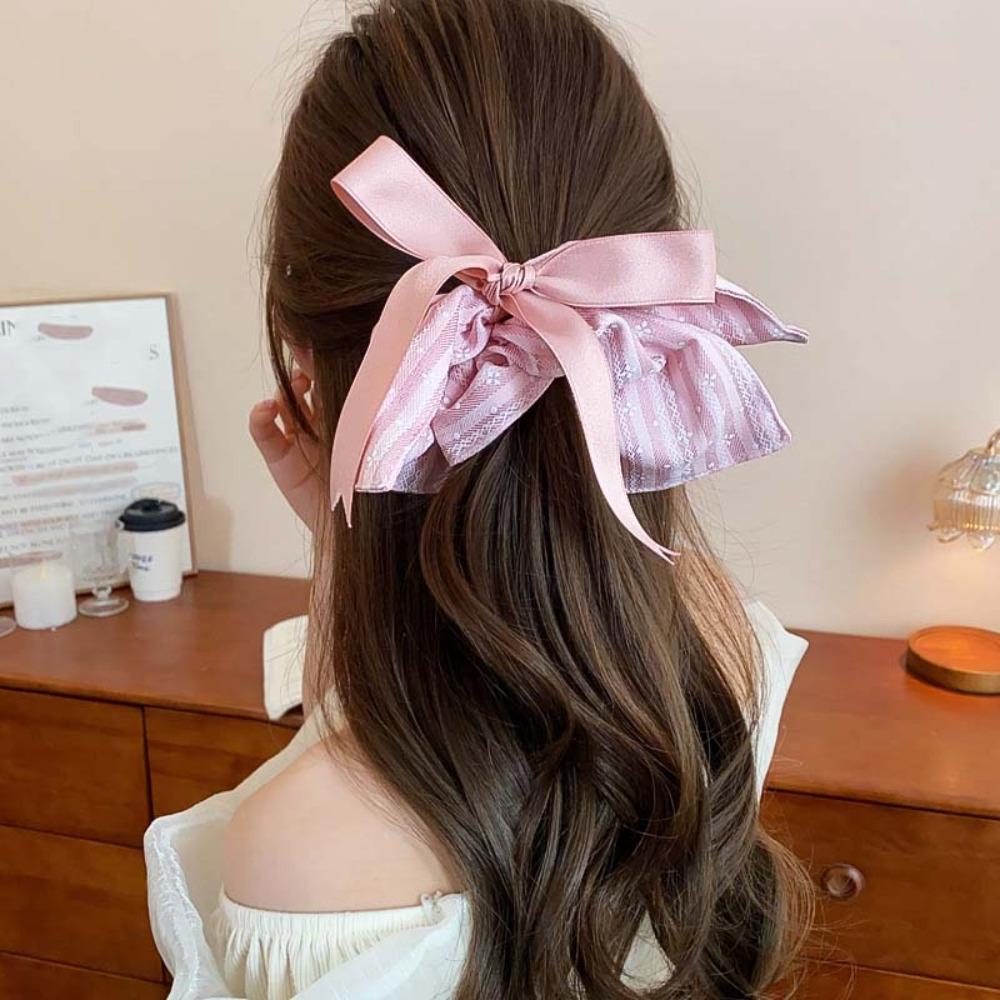Elastic Plaid Silk Ribbon Scrunchies Korean Style Large Intestine Hair Ring  Girls