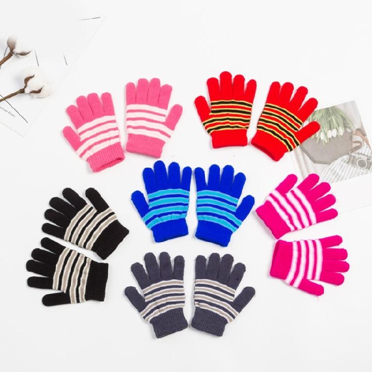 Keep Warm Full Finger Gloves Child Striped Pattern Mitten Windproof for Outdoor