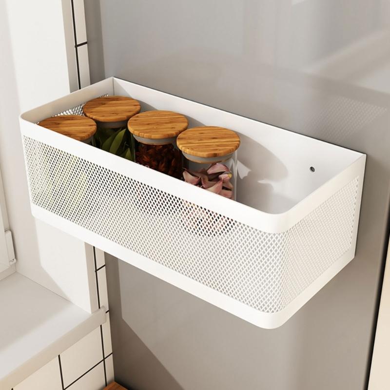 Magnetic Refrigerator Side Storage Basket Carbon Steel Condiments Storing Rack Convenient Metal Spices Bottle Holder