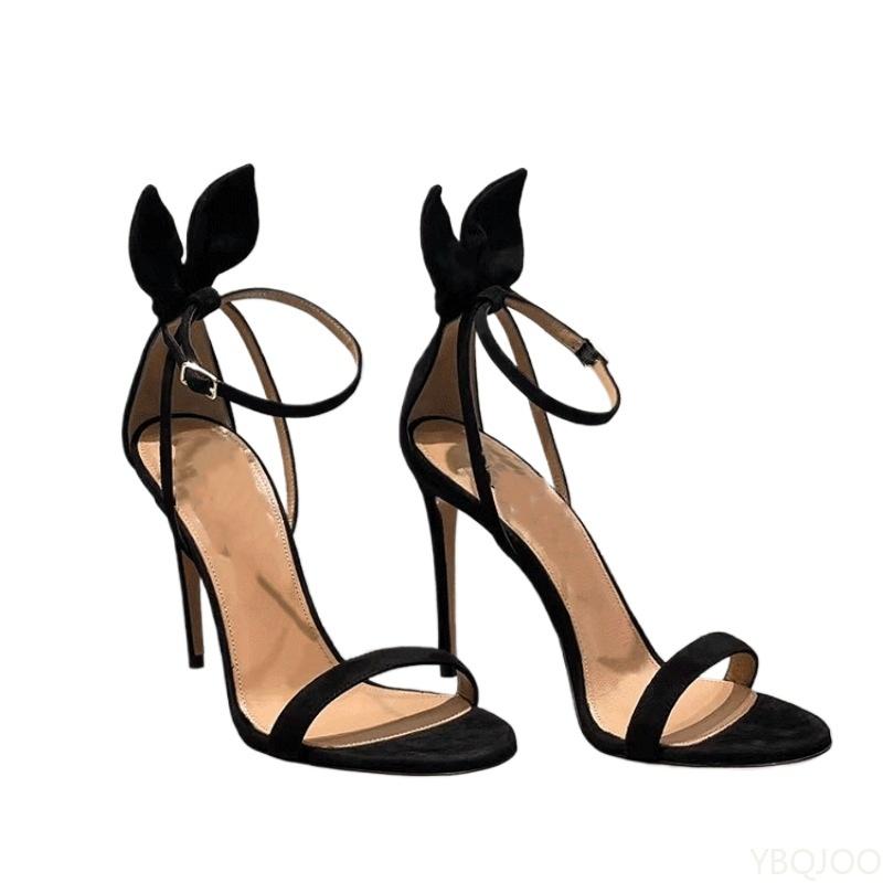 Fashion 2025 New Open Toe Fashionable Minimalist Party Heels Women's Shoes Summer Women Sexy Versatile Bunny Ear Sandals Black Bow