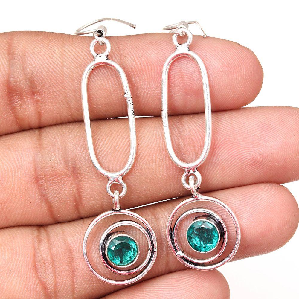 Chrome Diopside Gemstone Handmade Silver Jewelry Earrings 1.5''