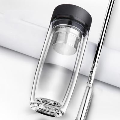 Double-deck Glass Cups Portable Tea Milk Coffee Glass Drinks Cup With Lid Thermal Insulation Anti-scald Drinking Water Cup