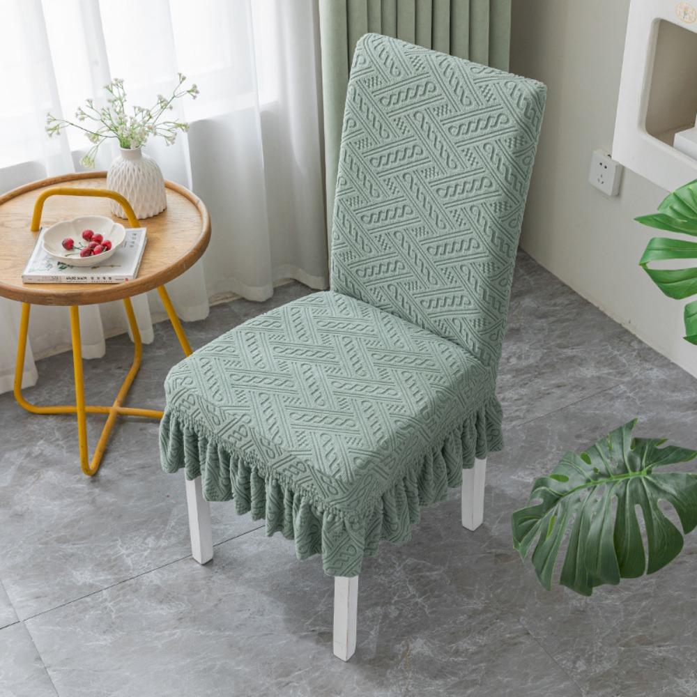 Stretchable Chair Covers Skirt Style Universal Dining Seat Cushion Set with Backrest for Home