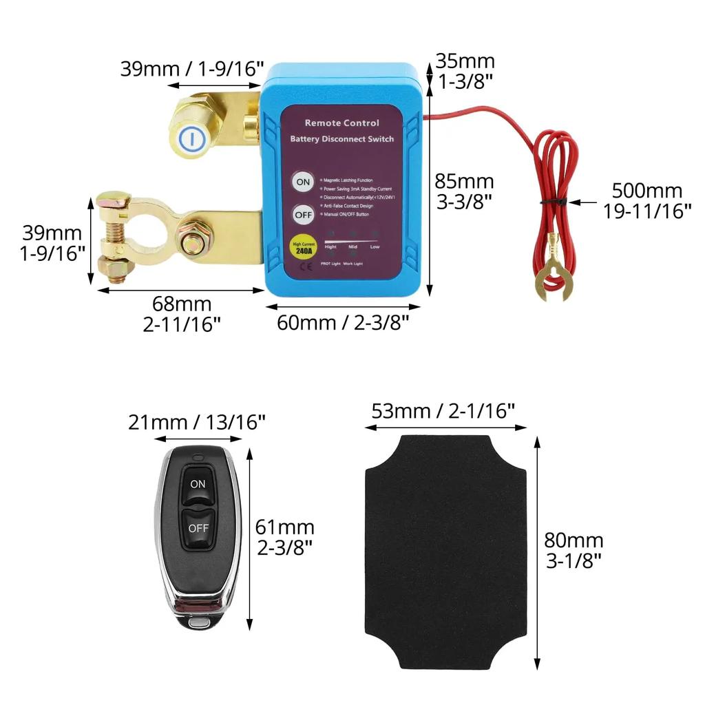 240A Kill Switch 12V Remote Battery Disconnect Switch with Led Voltage Display Automatic Power Shut Off Switch For Auto Battery