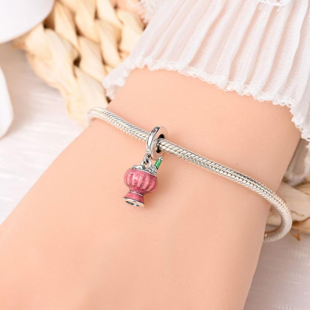 Colgante de copa de vino y cerveza con diseño creativo original, cuentas de plata 925, estilo DIY, accesorios de joyería, pulsera, regalo, accesorios de pulsera con dijes.
