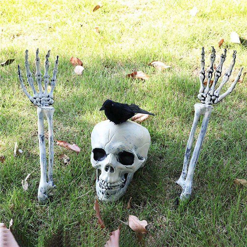 A84E-Realistic Skeleton Stakes Halloween Skull Three-Piece Set Halloween Skull Hand Set