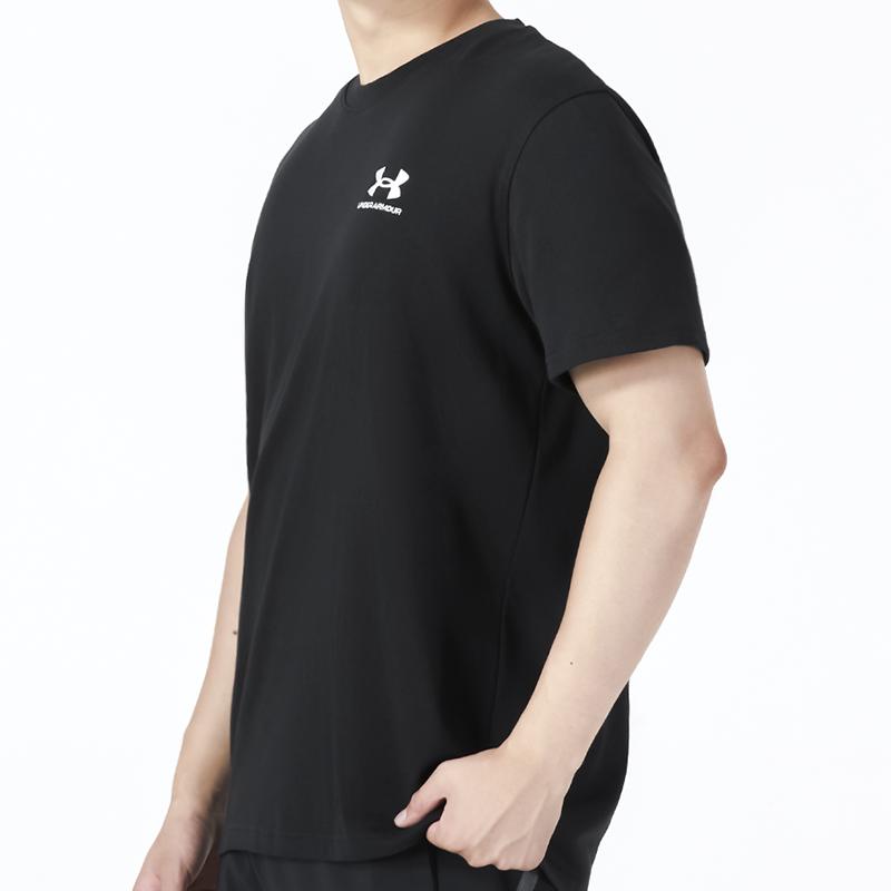 Under Armour Logo Embroidered Heavyweight Short Sleeve T-Shirt Men Tops Black 1373997-001