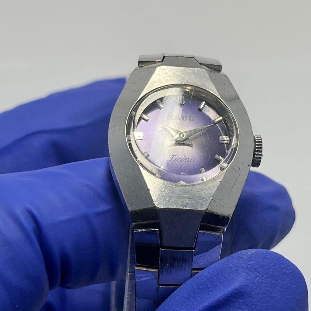 Used Rare Rado Ticino Vintage Purple Dial Manual Winding Working Ladies