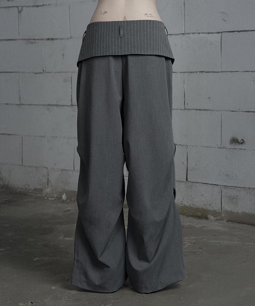 ETRE AU SOMMET Panel Line Shirring Wide Slacks (Gray)