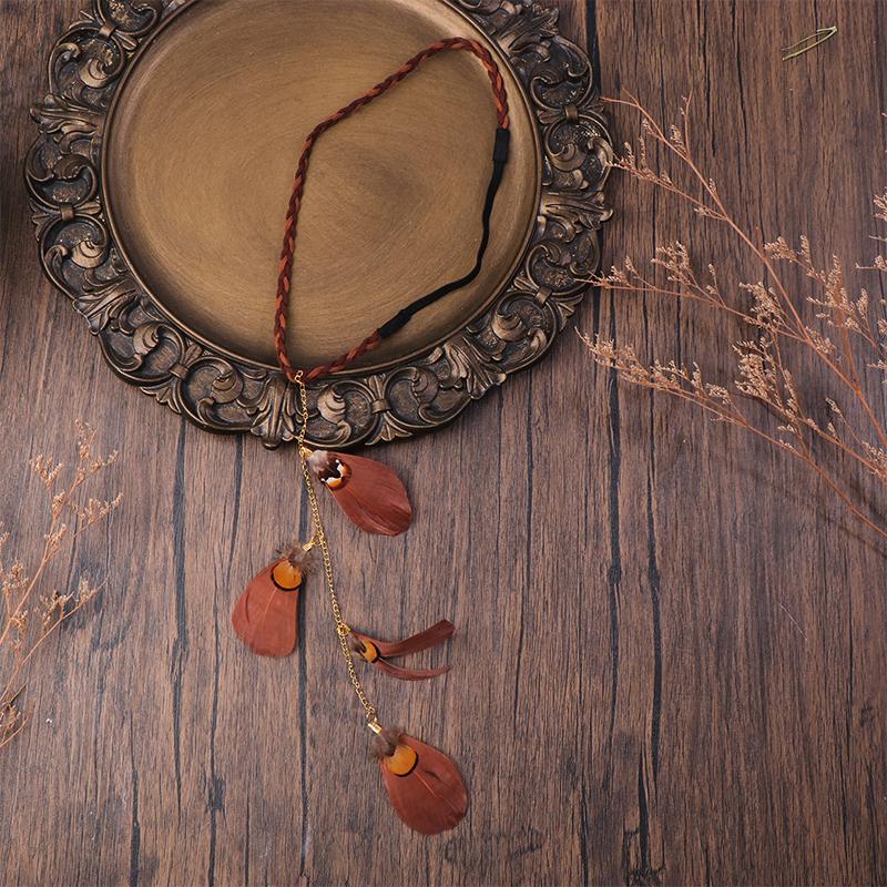 Vintage Peacock Feather Headgear Braided Rope Headband Hairband Women Boho Feather Headdress Indian Headwear Hair Accessories