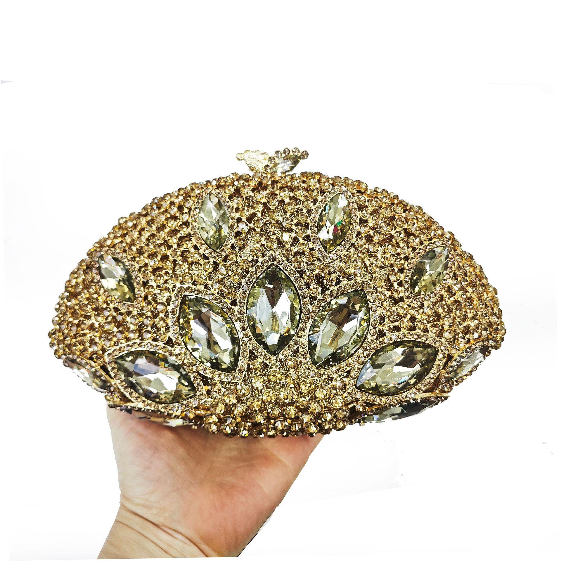 Fan Women Crystal Handbag Large Rhinestone Clutches For Dinner Party Bag Luxury  Gala Banquet Purse Diamond Evening Bag Wedding 19cmX11.5cmX7cm золотой