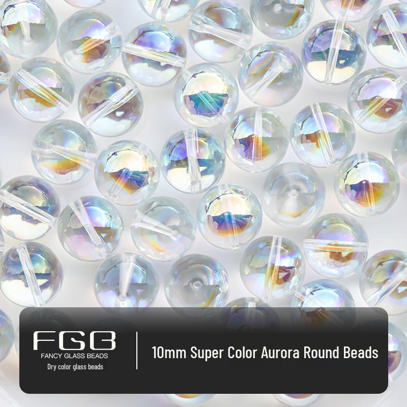 Aurora Iridescent Glass Seed Beads 4-10mm: Super Shiny, Transparent Round/Saucer Beads for DIY Jewelry & Crafting.