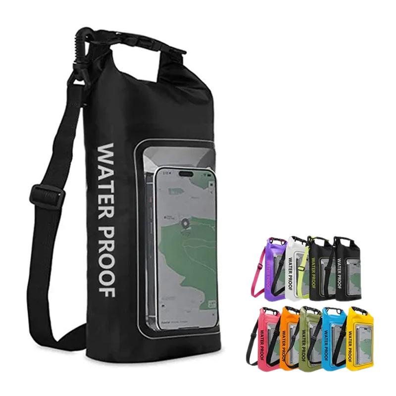 2L Schwimm-Trockentasche Touchscreen Outdoor Wasserdicht Schulter Kajak Trekking Strand Treiben PVC Pack Rafting Surfen Bootfahren Tasche