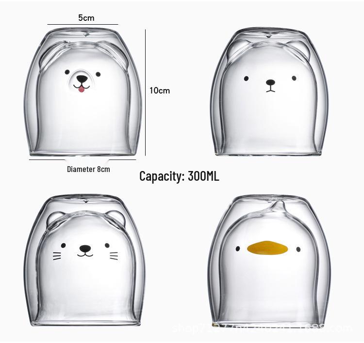Double-Layer Cartoon Bear Insulated Glass Cup