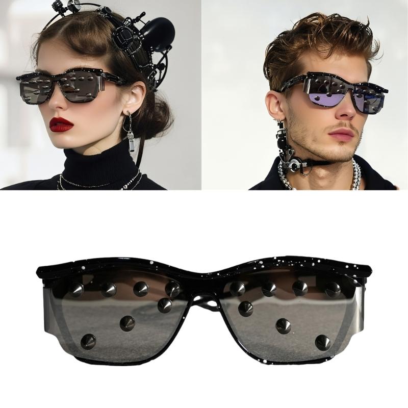 Trendy Unisex Studded Eyewear With Practical PC Frame And Metal Cool Rivets Eyeglasses For Casual Event And Travel